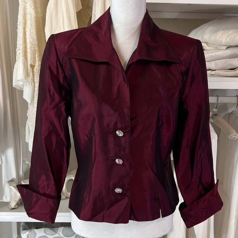 JS Collections Women's Dress Jacket, size 12. Burgundy Special Occasion - Picture 1 of 12